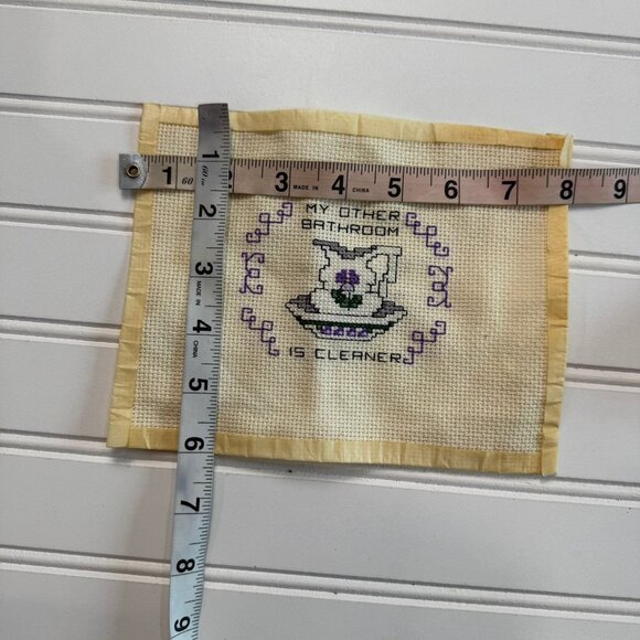 Vintage unframed finished crosstitch "My Other Bathroom Is Cleaner" - Picture 5 of 5